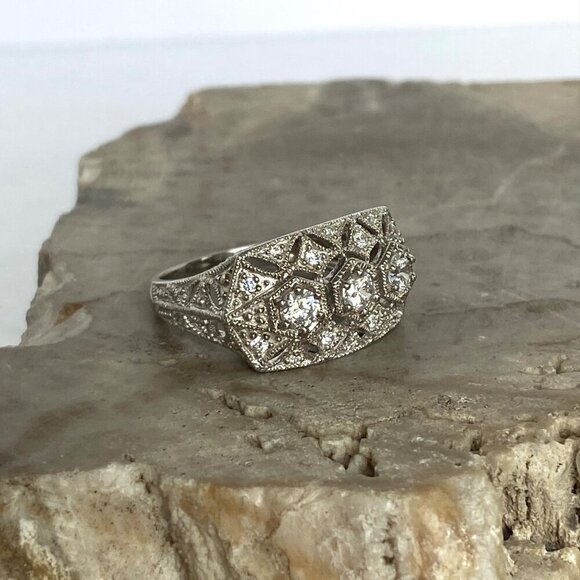 Sterling Silver 925 MEDA Multi Stone Round CZ Vintage Style Band Ring Sz 6.75 - Picture 3 of 16